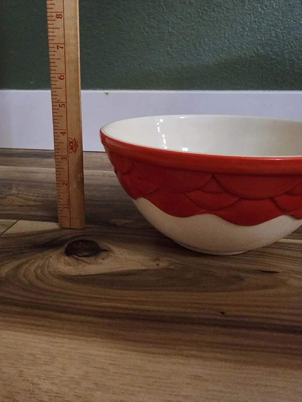 Vintage Treasure Craft Seville Red Cream Ceramic Mixing Bowl USA 8 Inch